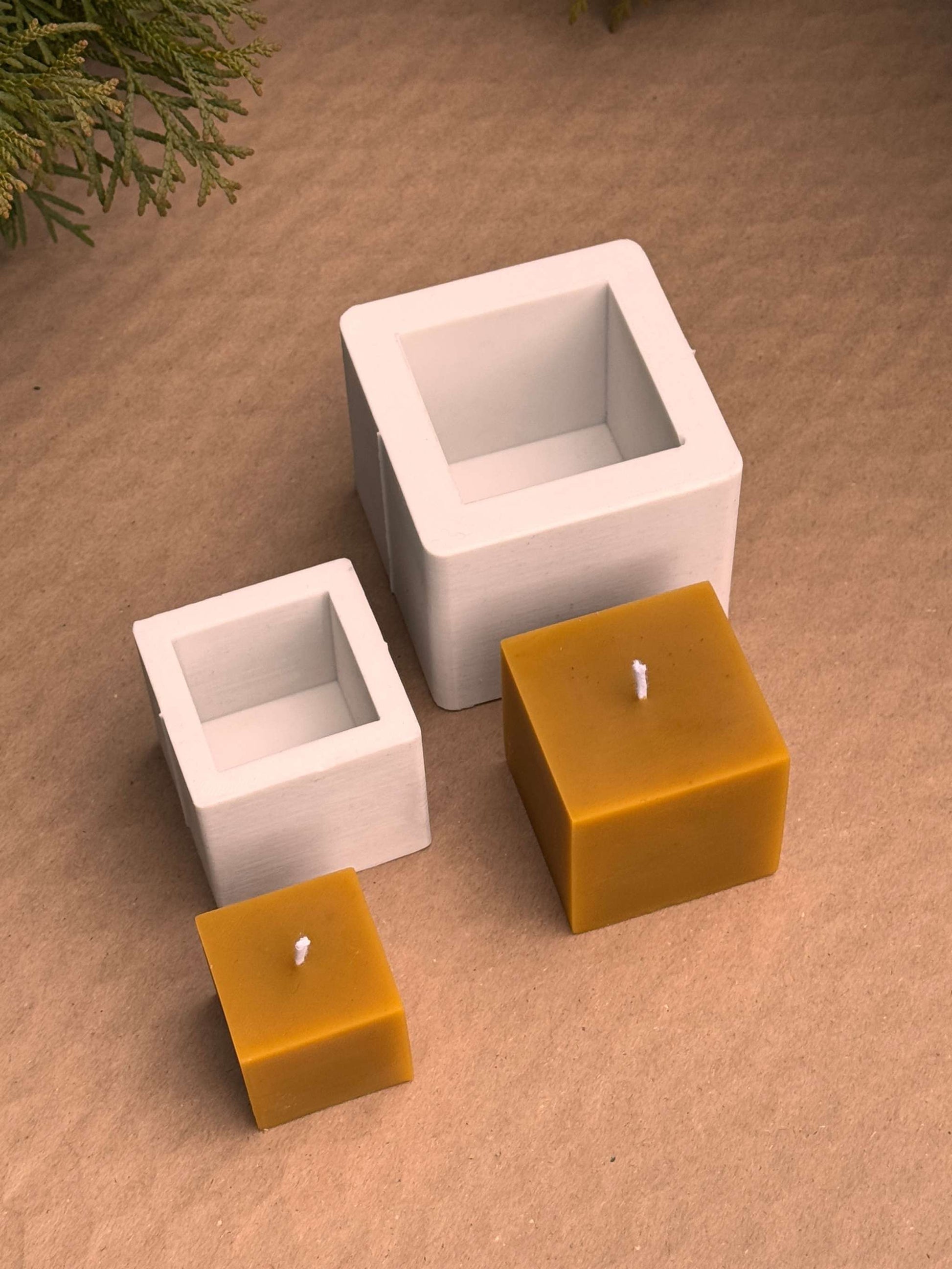 Silicone candle molds for small and medium cute cube candles.