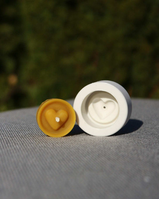 HEART in TEA LIGHTS silicone candle mold with heart-shaped cavity, perfect for creating rose tea lights.