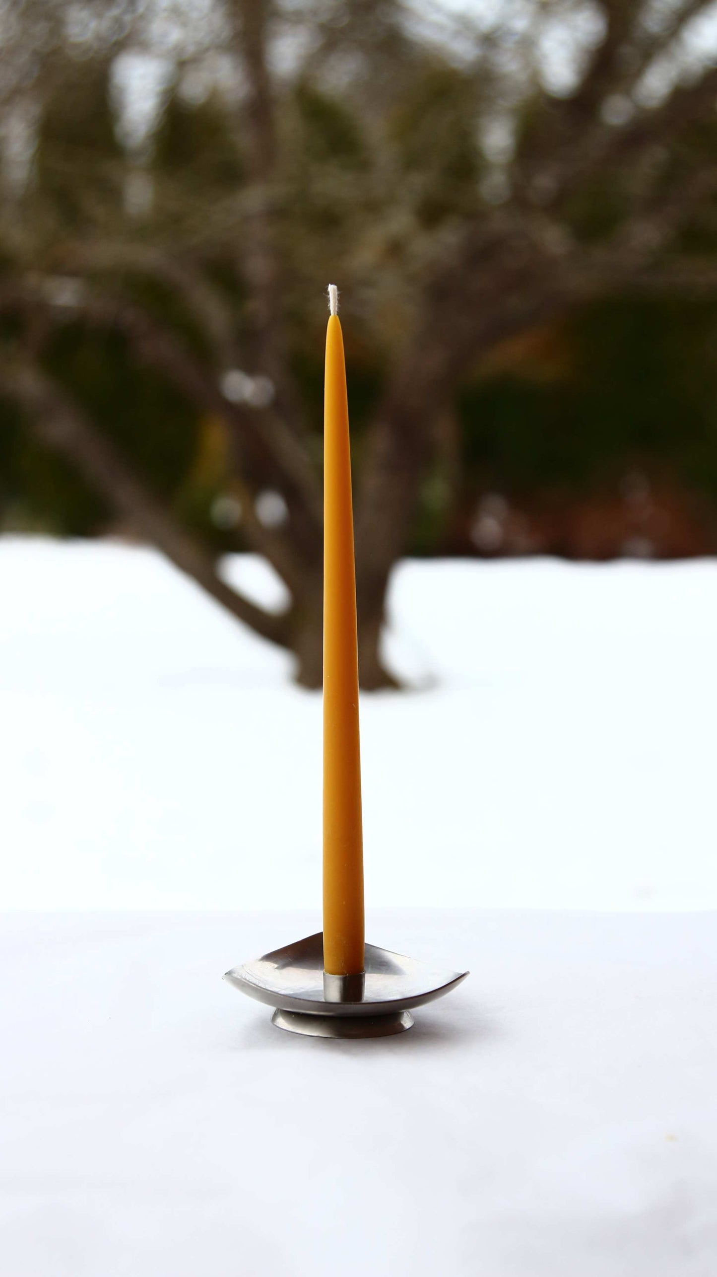 VINTAGE Silicone Candle Mold for 20 cm tall tapered candle in winter setting.