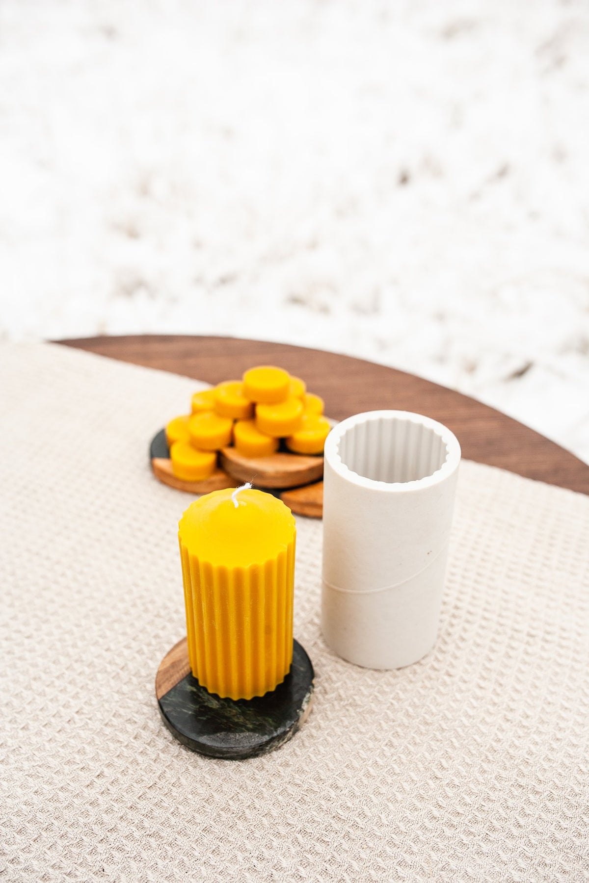 Fluted Pillar beeswax candle and silicone mould