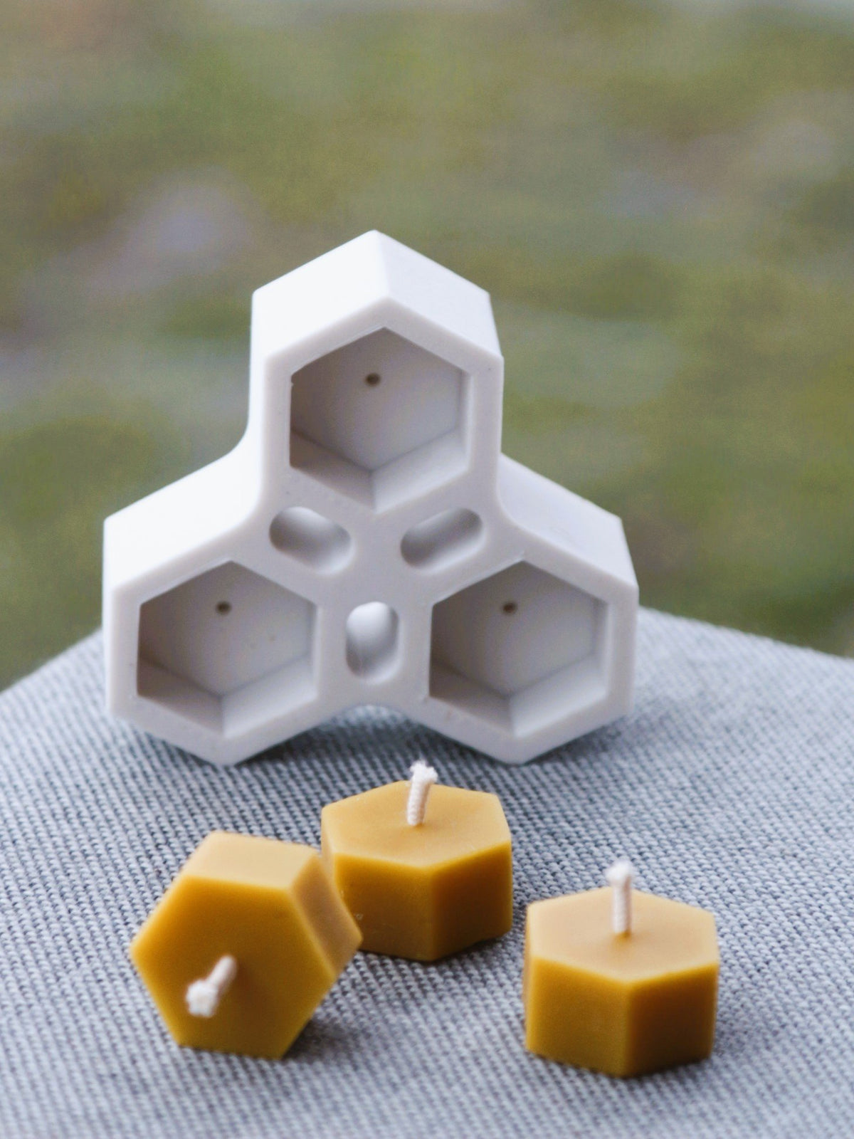Hexagon tea light beeswax candle and silicone mould
