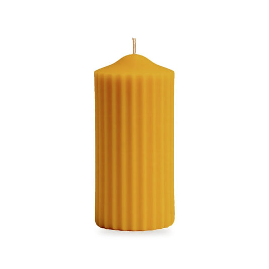 Fluted Pillars 3 Variations beeswax candle, white background studio photo