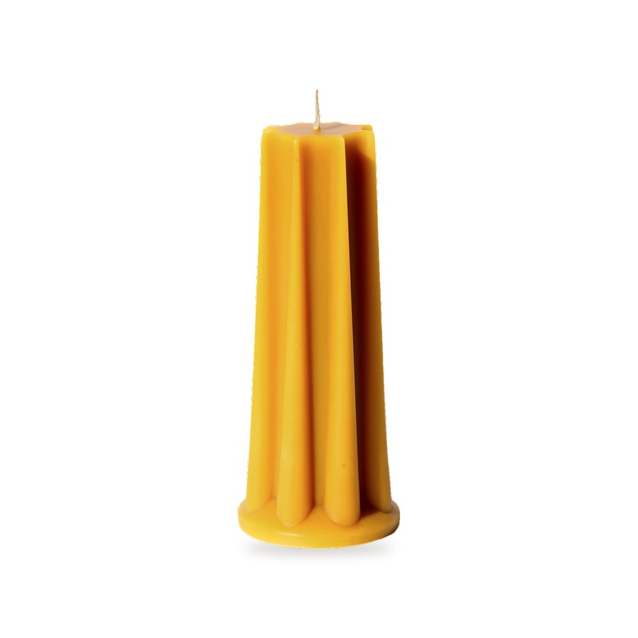 Fusion Pillar beeswax candle, white background studio photo