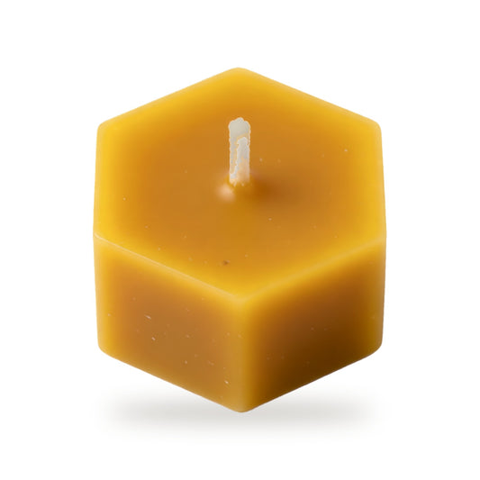 Hexagon Tea Lights beeswax candle, white background studio photo