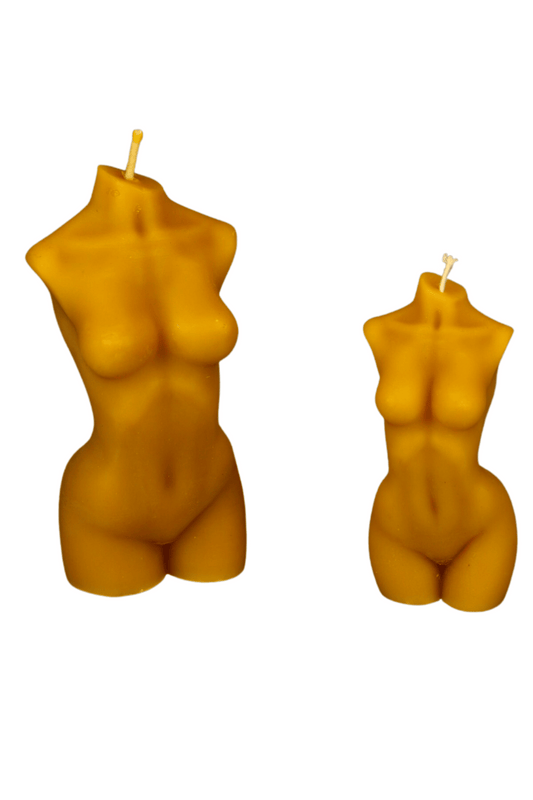 FEMALE BODY silicone candle molds in artistic figure shapes, featuring two sizes labeled Queen and Princess.