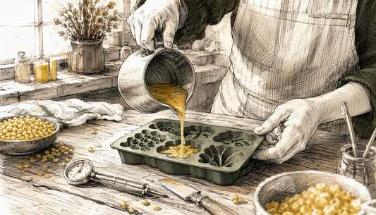 Hands trimming wick of beeswax candle