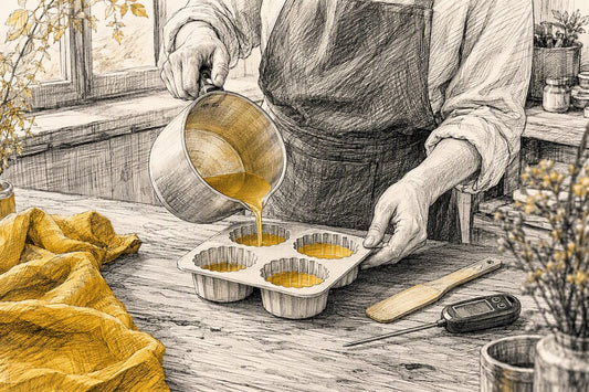 Pouring thin beeswax layer into mold