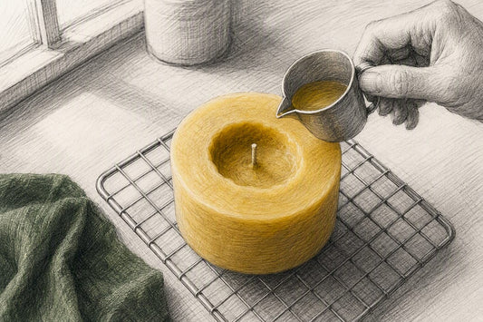 Beeswax candle showing a sinkhole depression