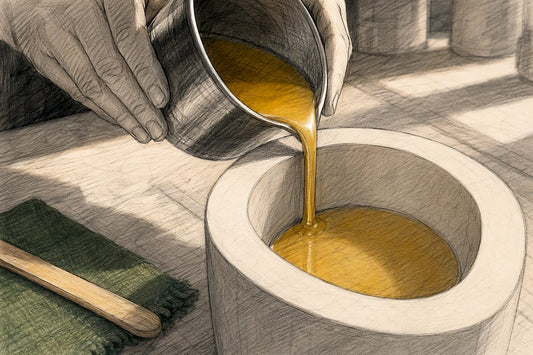 Slow beeswax pour against mold wall