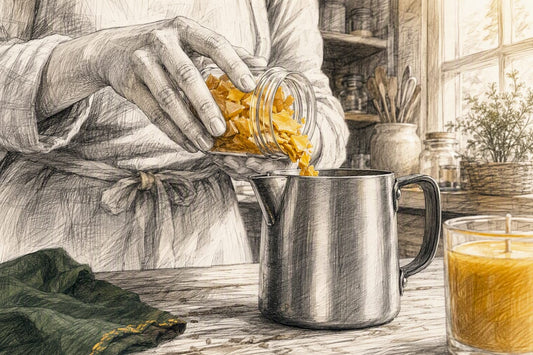 Beeswax scraps prepared for new candle making