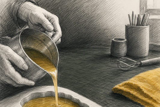 Beeswax being poured into silicone mold