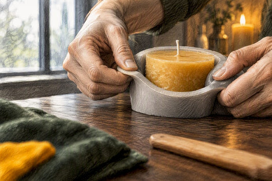 Beeswax candle being released from silicone mold
