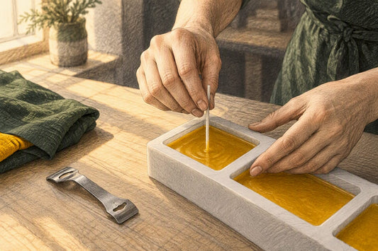 Centered wick in cooling beeswax mold