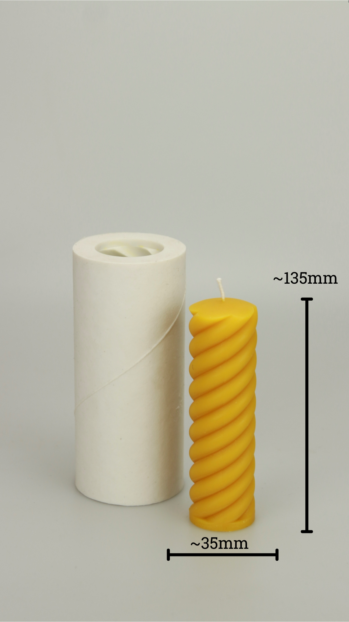 SPIRAL PILLARS 4Candle details:
4 sizes are available

Mold weight: 250 g. size: 5,5"/2,2" (~14 cm high x 5,5cm wide).Size of the finished candle: 5,3 "/1,5" (~13,5 cm high x ~3,5 cSilicone MoldLatvian CandlesLatvian CandlesSPIRAL PILLAR Silicone Candle mould