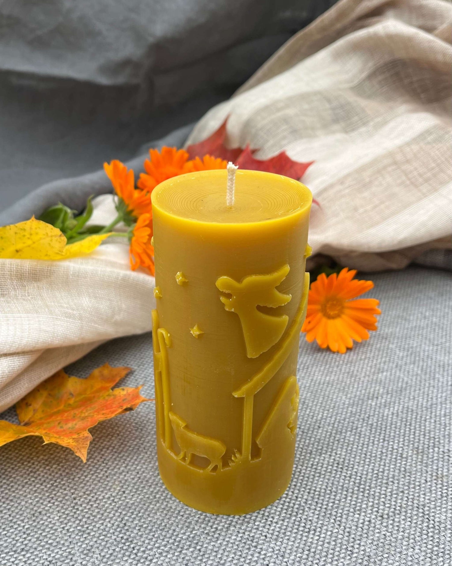 Silicone mold for beeswax candles with Christmas scene design