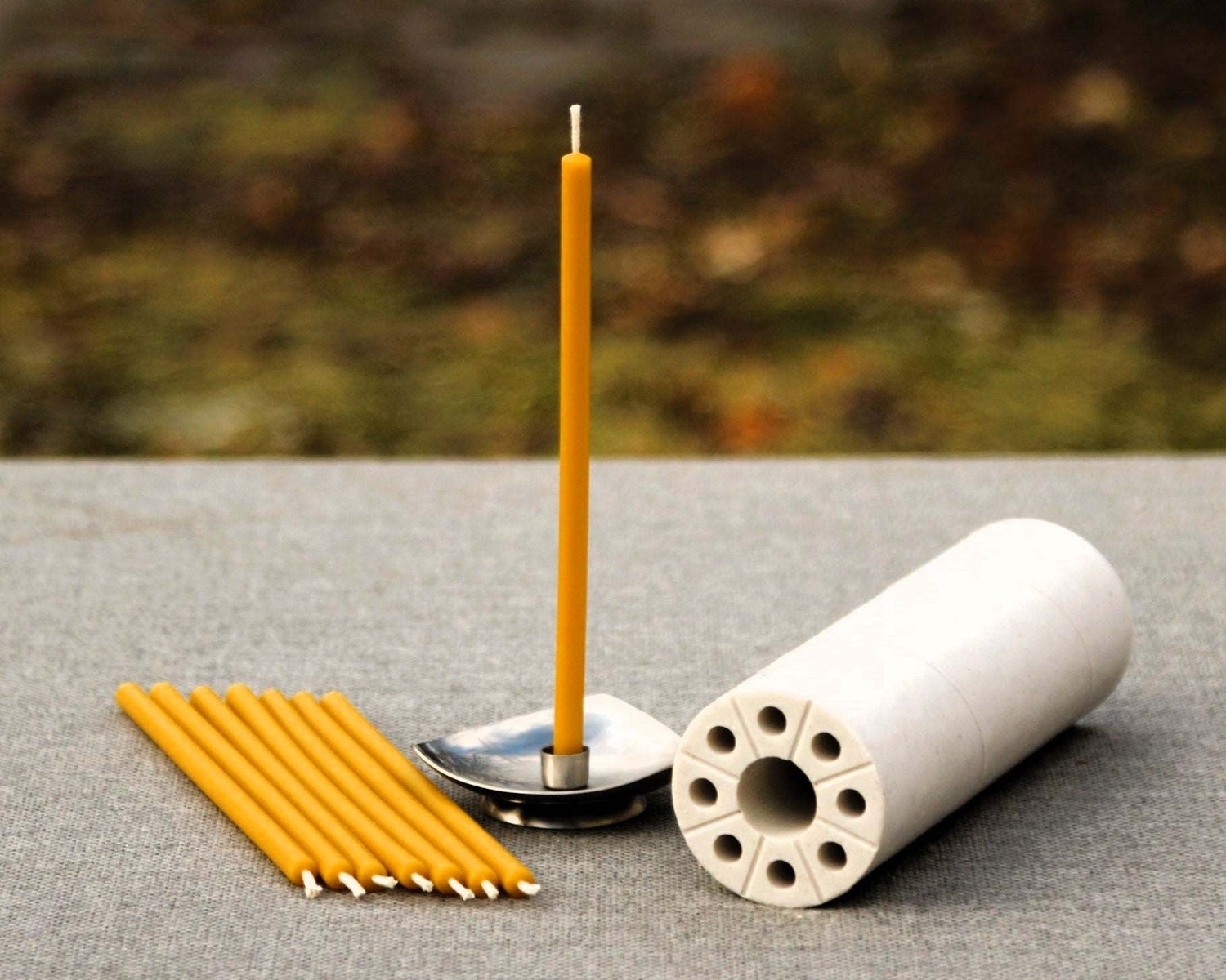 Top view of hexagonal beeswax tea light candle