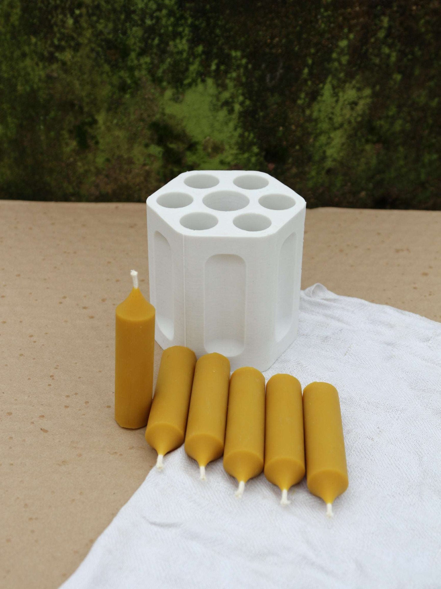 Short thick beeswax taper candle
