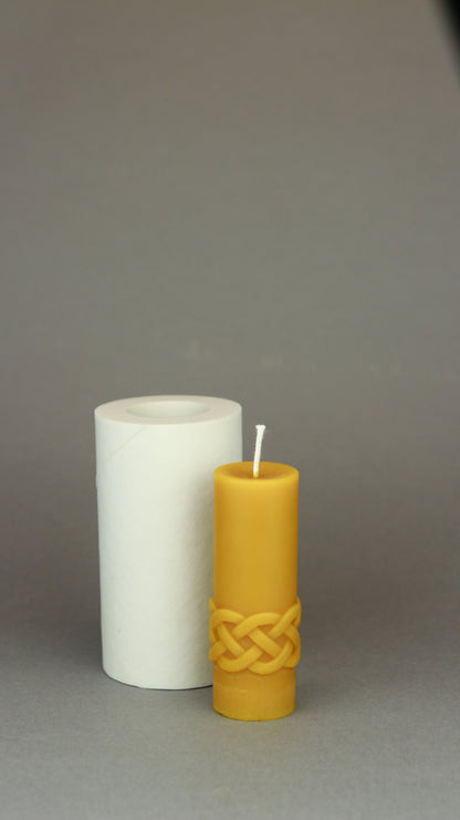 Karelia Motives candle with folk pattern band, front view