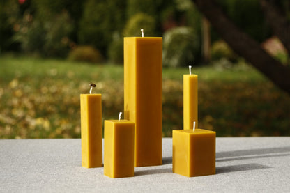 Beeswax cube pillar candles in several heights