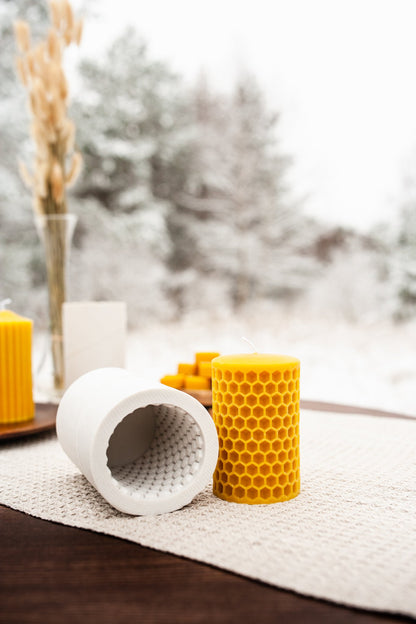 Bee Cells pillar beeswax candle and silicone mould