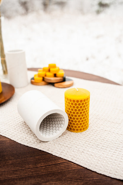 Bee Cells pillar beeswax candle and silicone mould