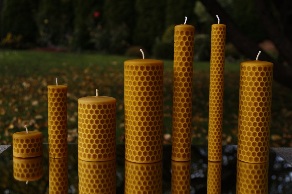 Bee Cells pillar beeswax candle and silicone mould
