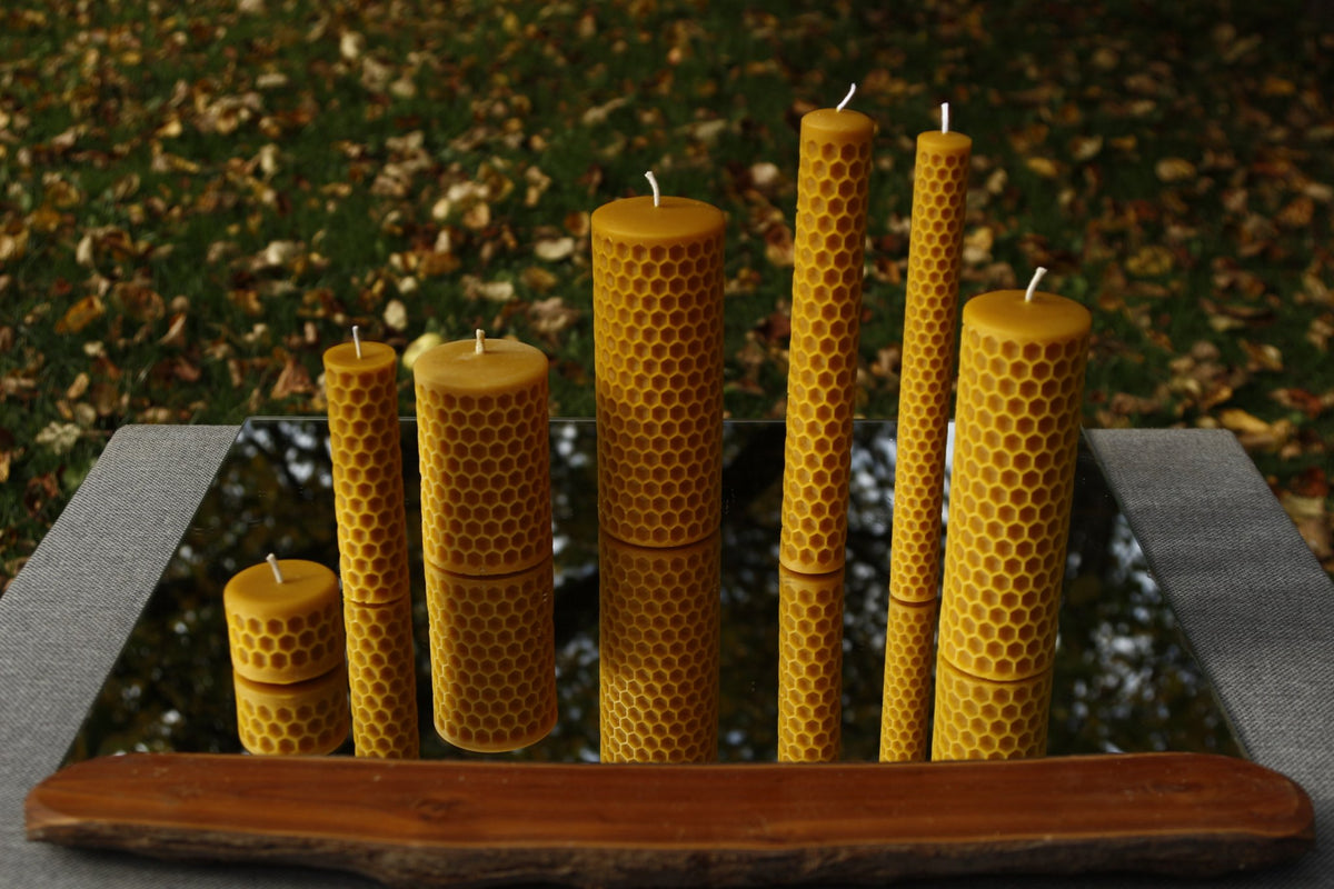 Bee Cells pillar beeswax candle and silicone mould