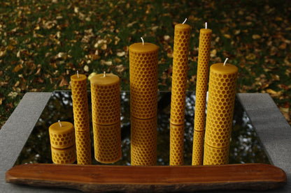 Bee Cells pillar beeswax candle and silicone mould
