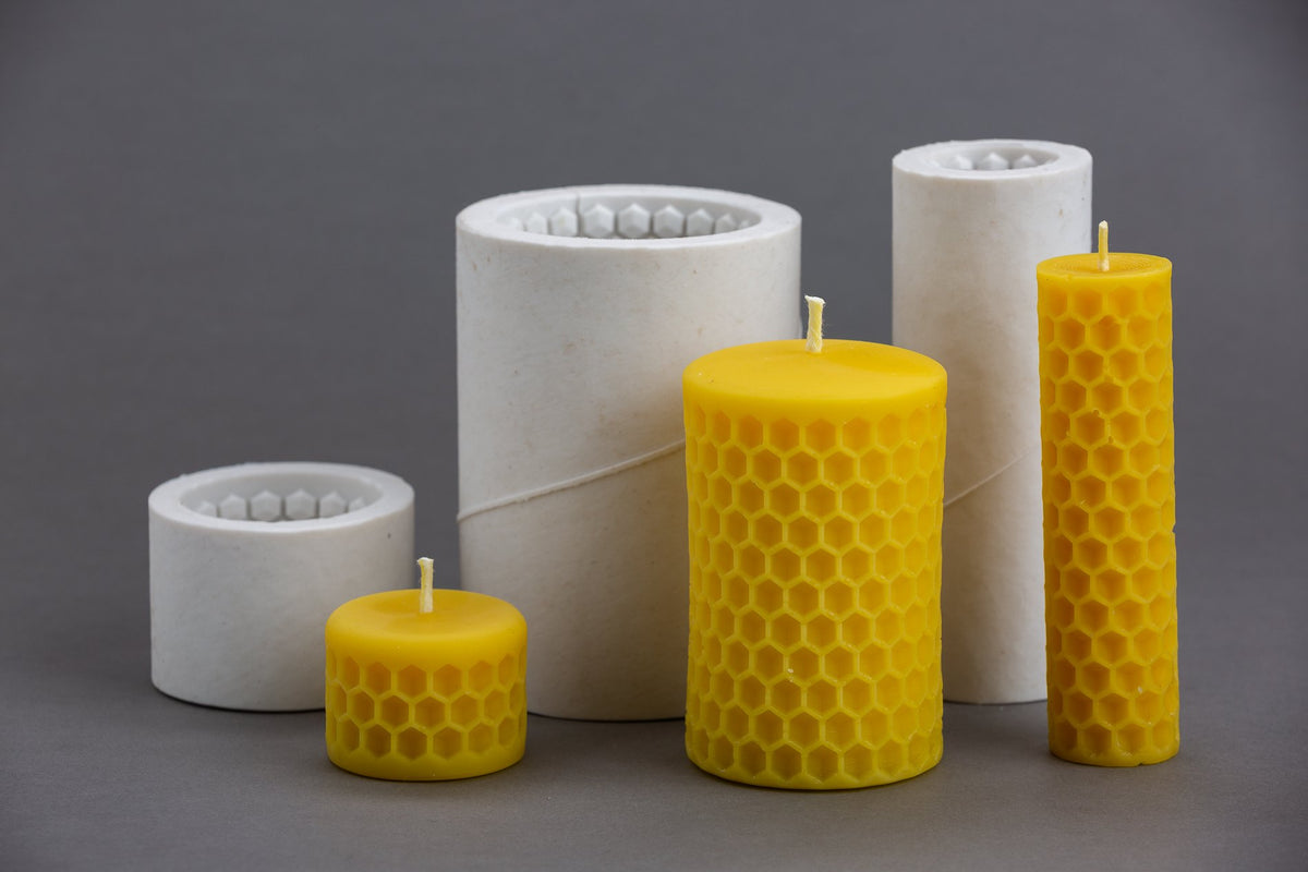 Bee Cells pillar beeswax candle and silicone mould