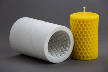 Bee Cells pillar beeswax candle and silicone mould