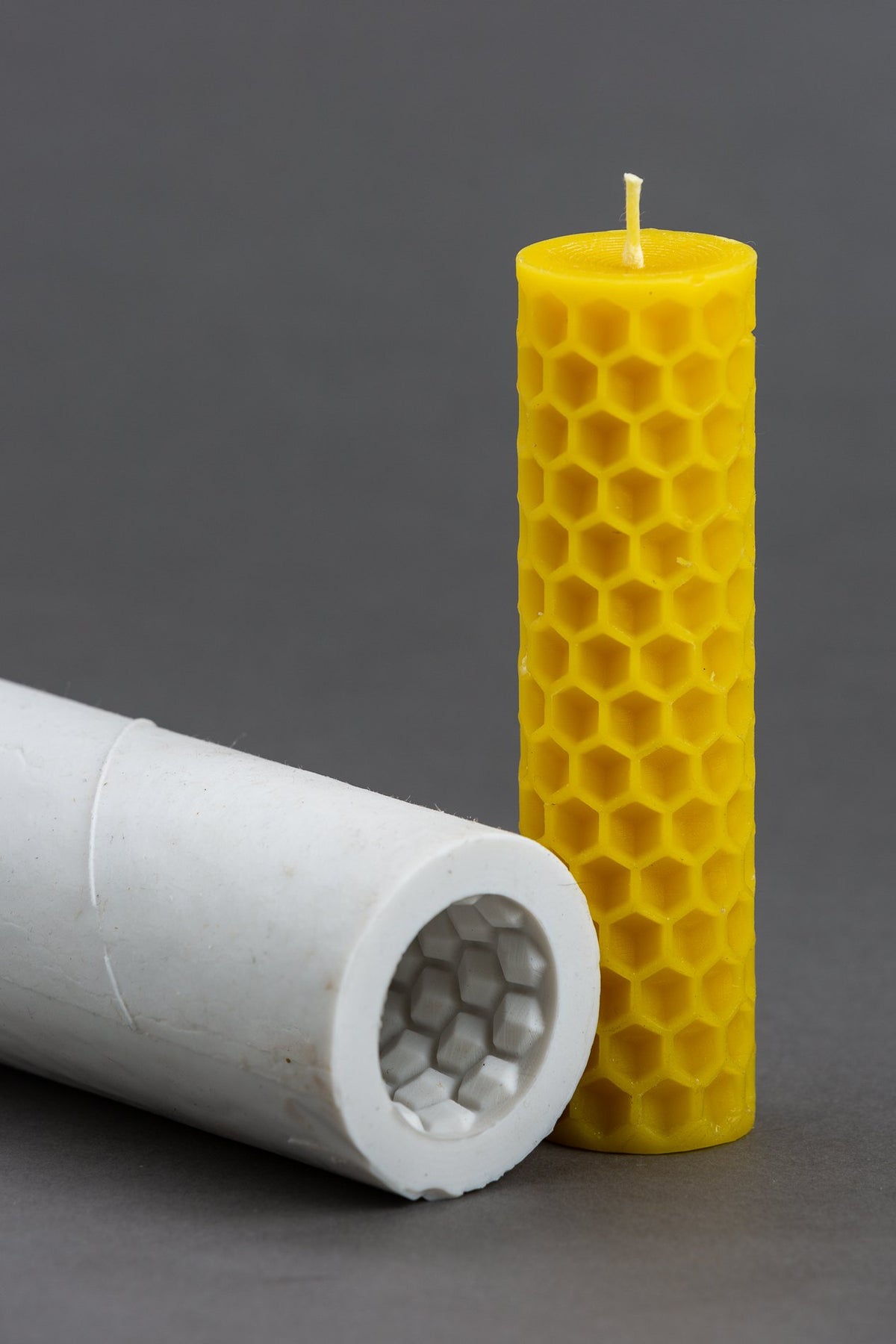 Bee Cells pillar beeswax candle and silicone mould