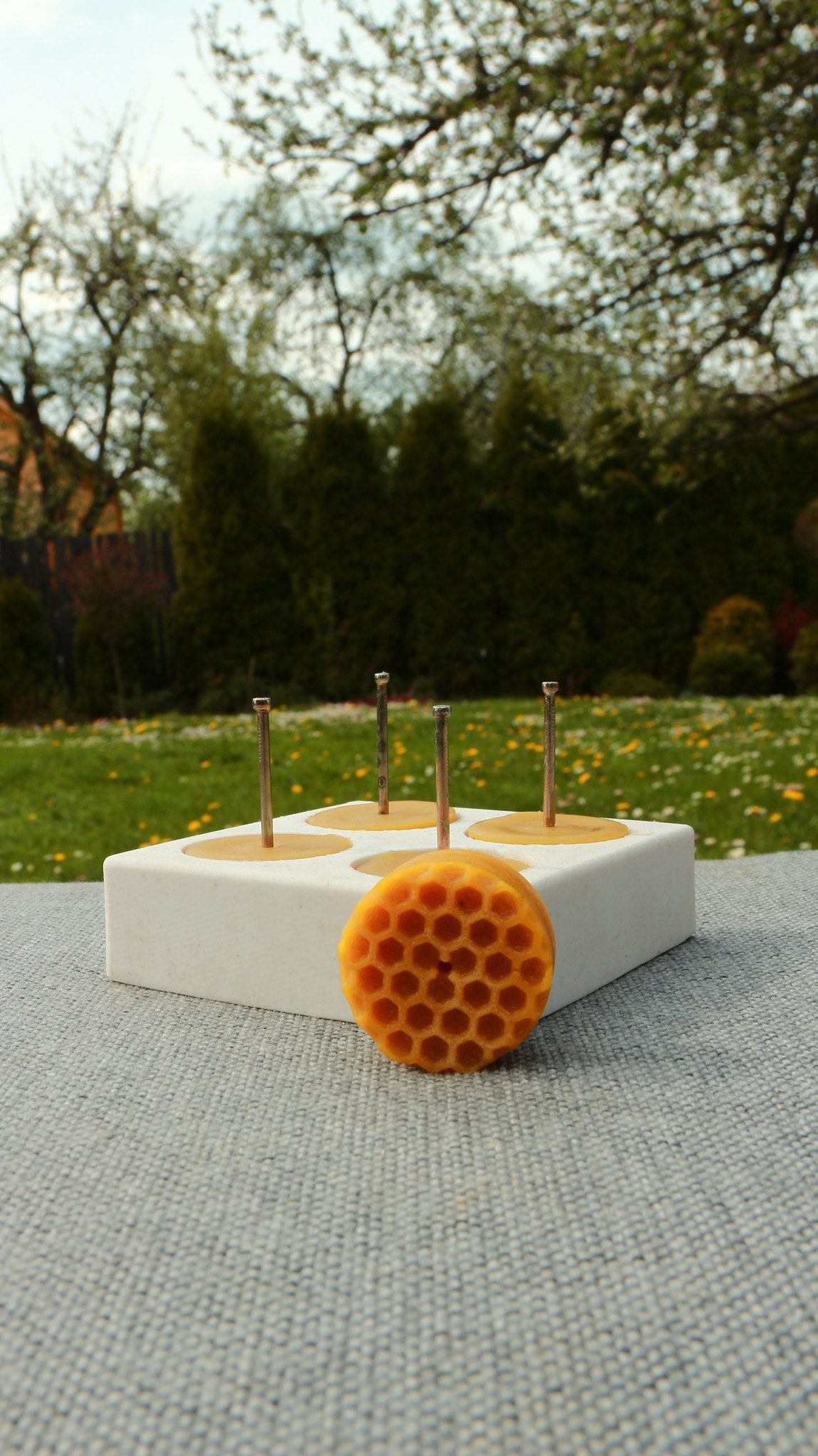 Bee Cells tea light beeswax candle and silicone mould