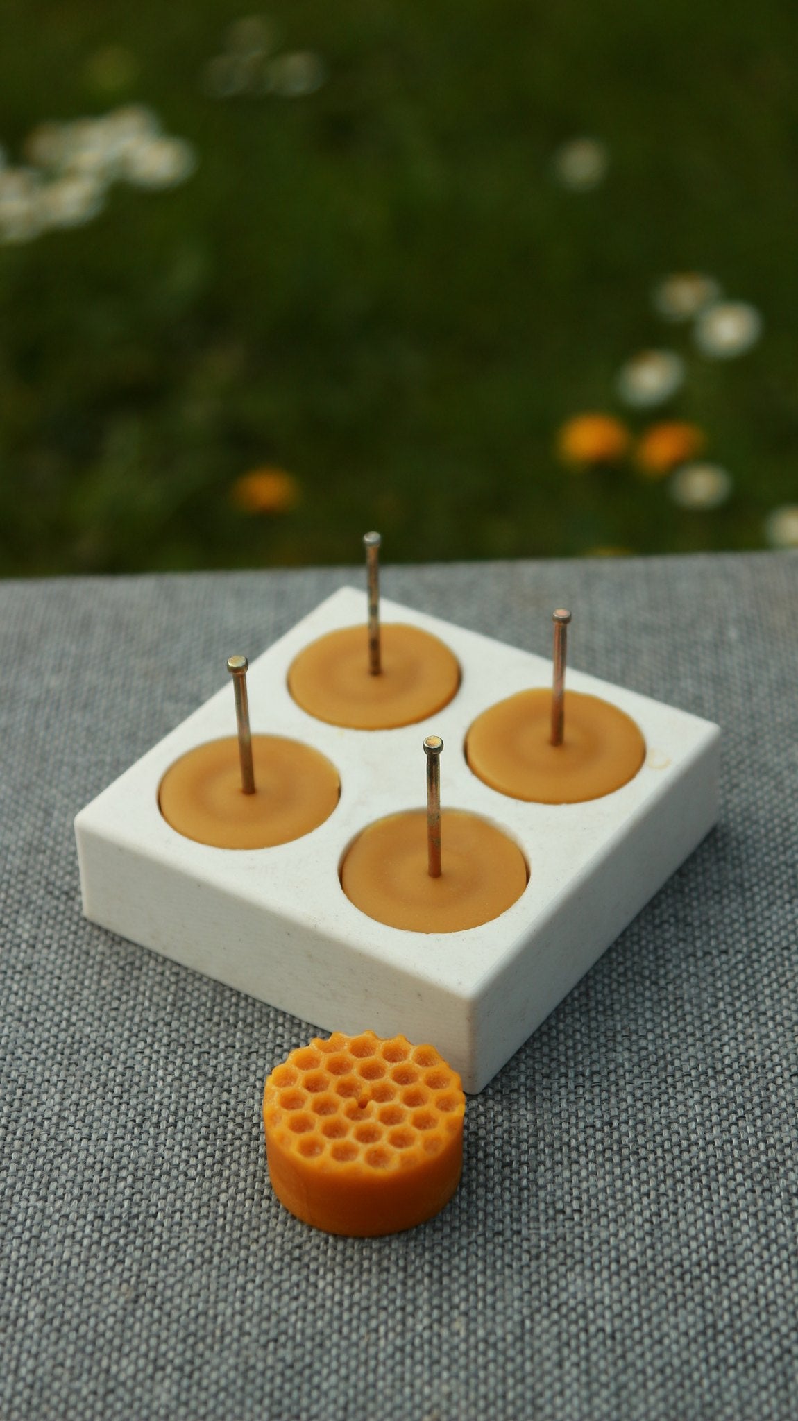 Bee Cells tea light beeswax candle and silicone mould