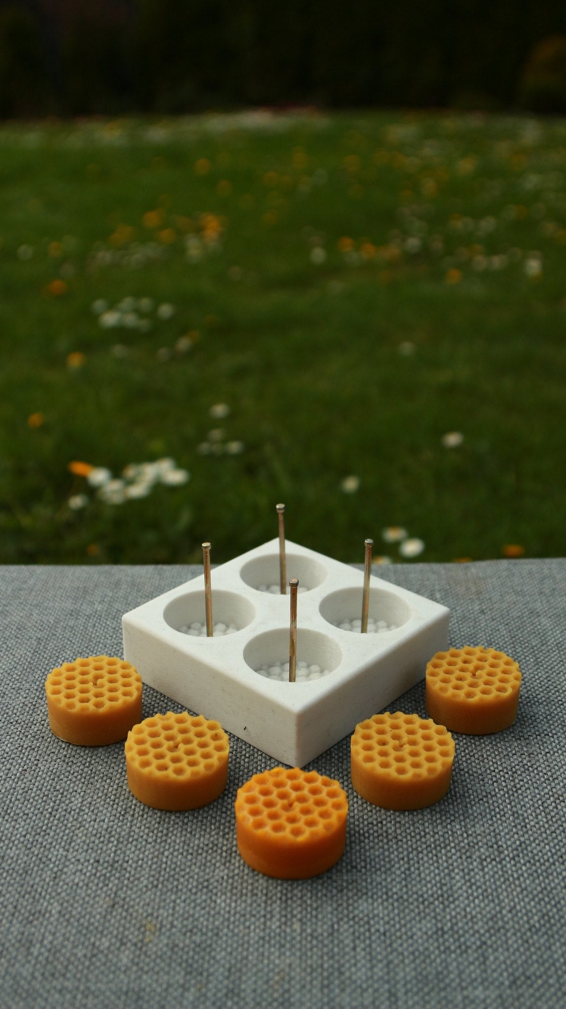 Bee Cells tea light beeswax candle and silicone mould