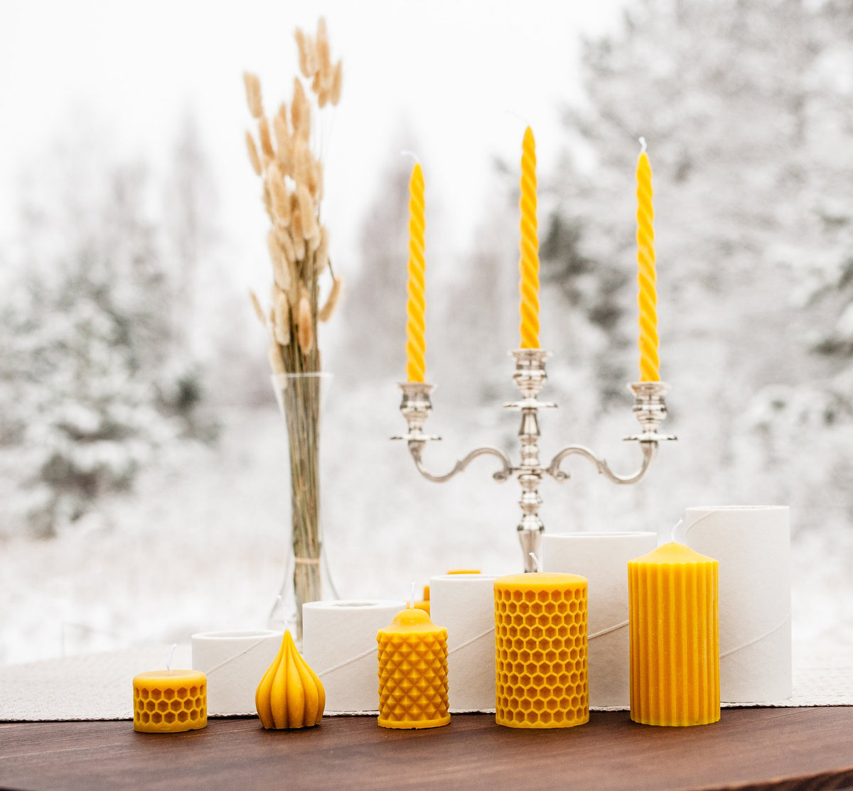 Fluted Pillar beeswax candle and silicone mould