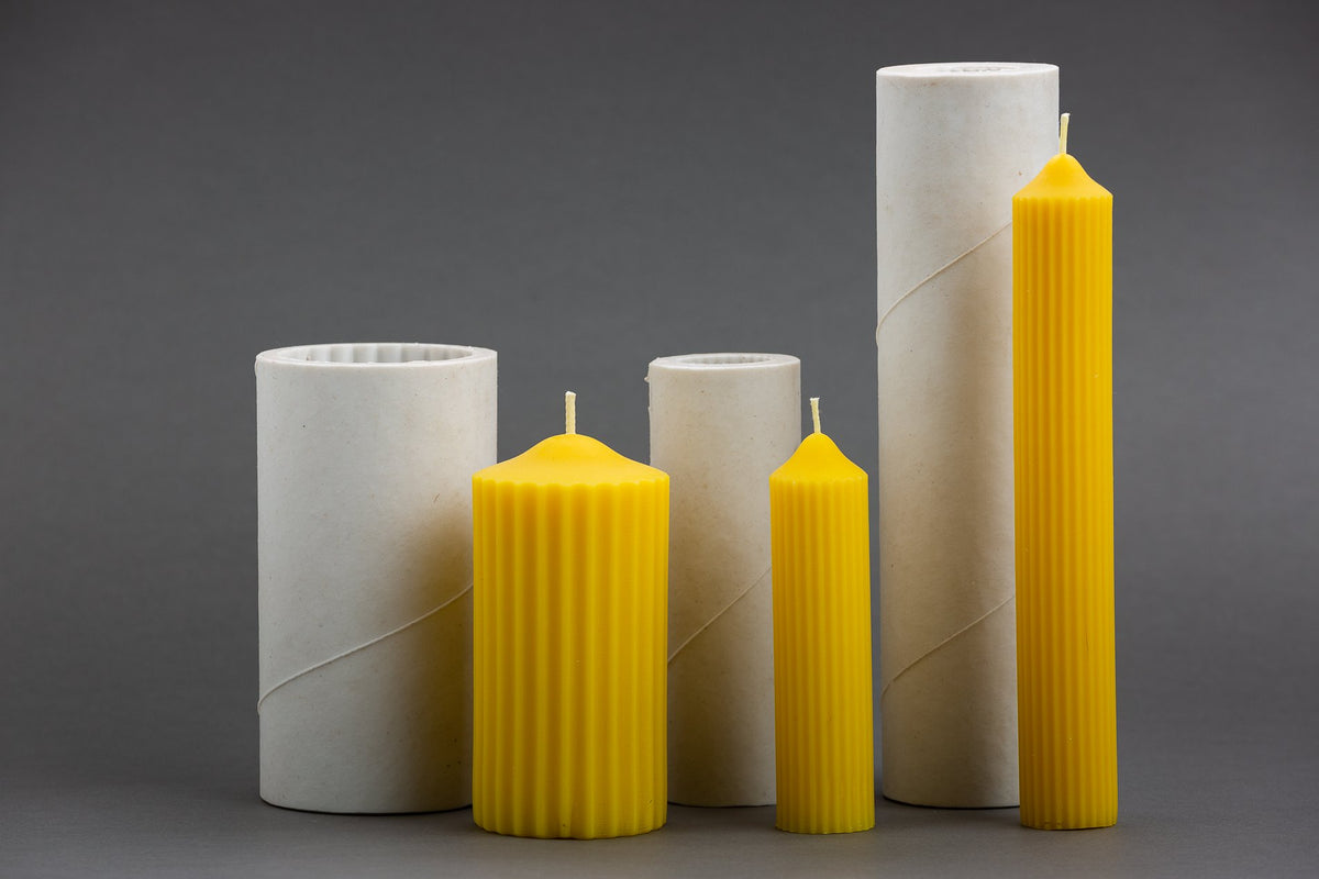 Fluted Pillar beeswax candle and silicone mould