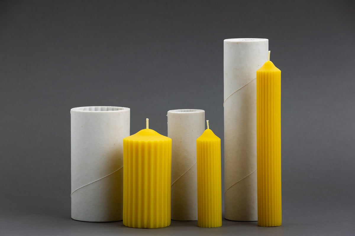 Fluted Pillar beeswax candle and silicone mould