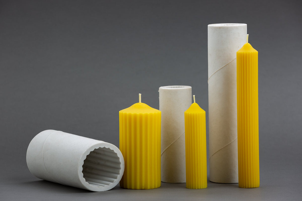 Fluted Pillar beeswax candle and silicone mould