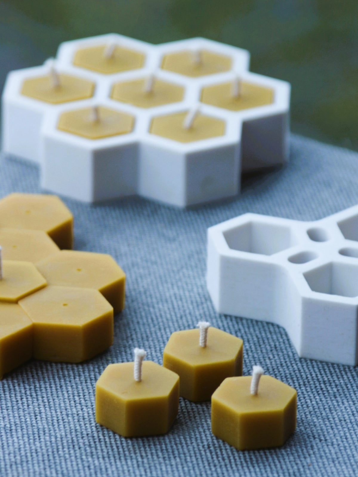 Hexagon tea light beeswax candle and silicone mould