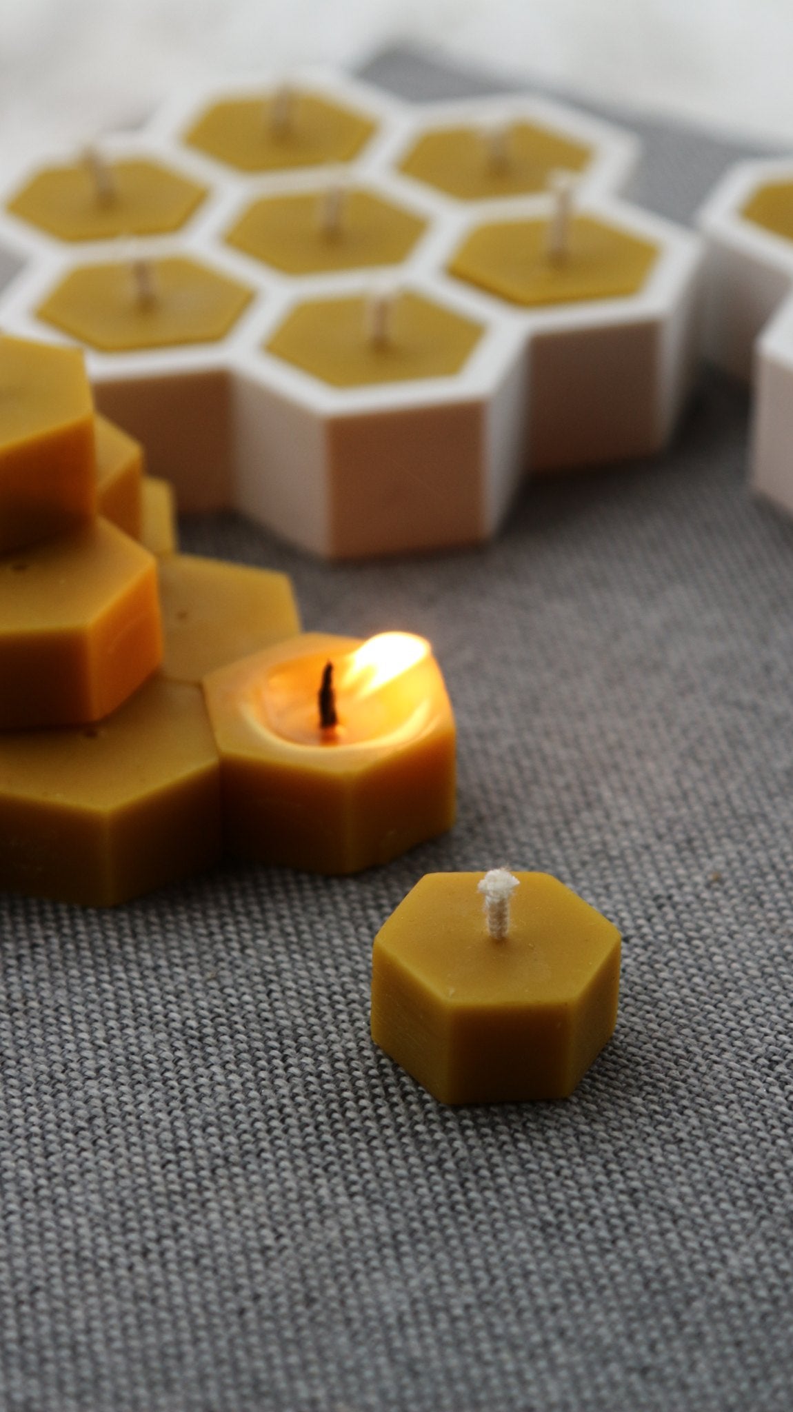 Hexagon tea light beeswax candle and silicone mould