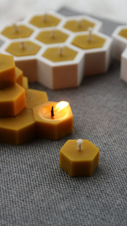 Hexagon tea light beeswax candle and silicone mould