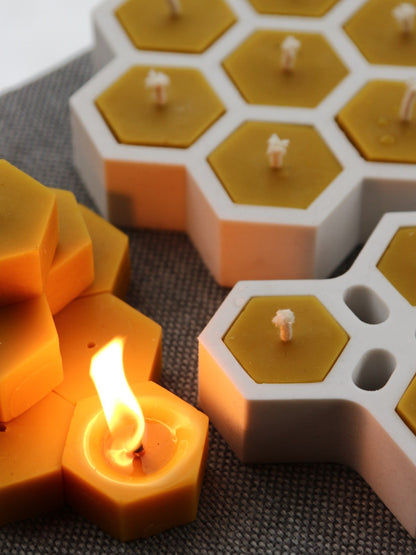 Hexagon tea light beeswax candle and silicone mould