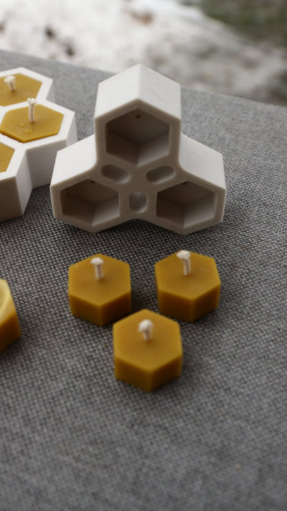 Hexagon tea light beeswax candle and silicone mould