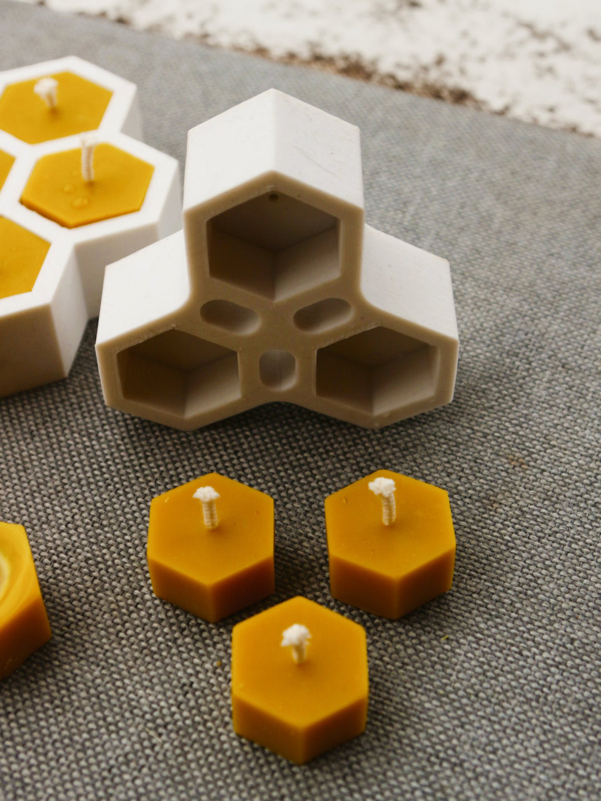 Hexagon tea light beeswax candle and silicone mould