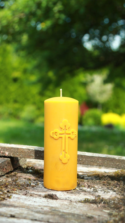 Orthodox Cross pillar beeswax candle and silicone mould
