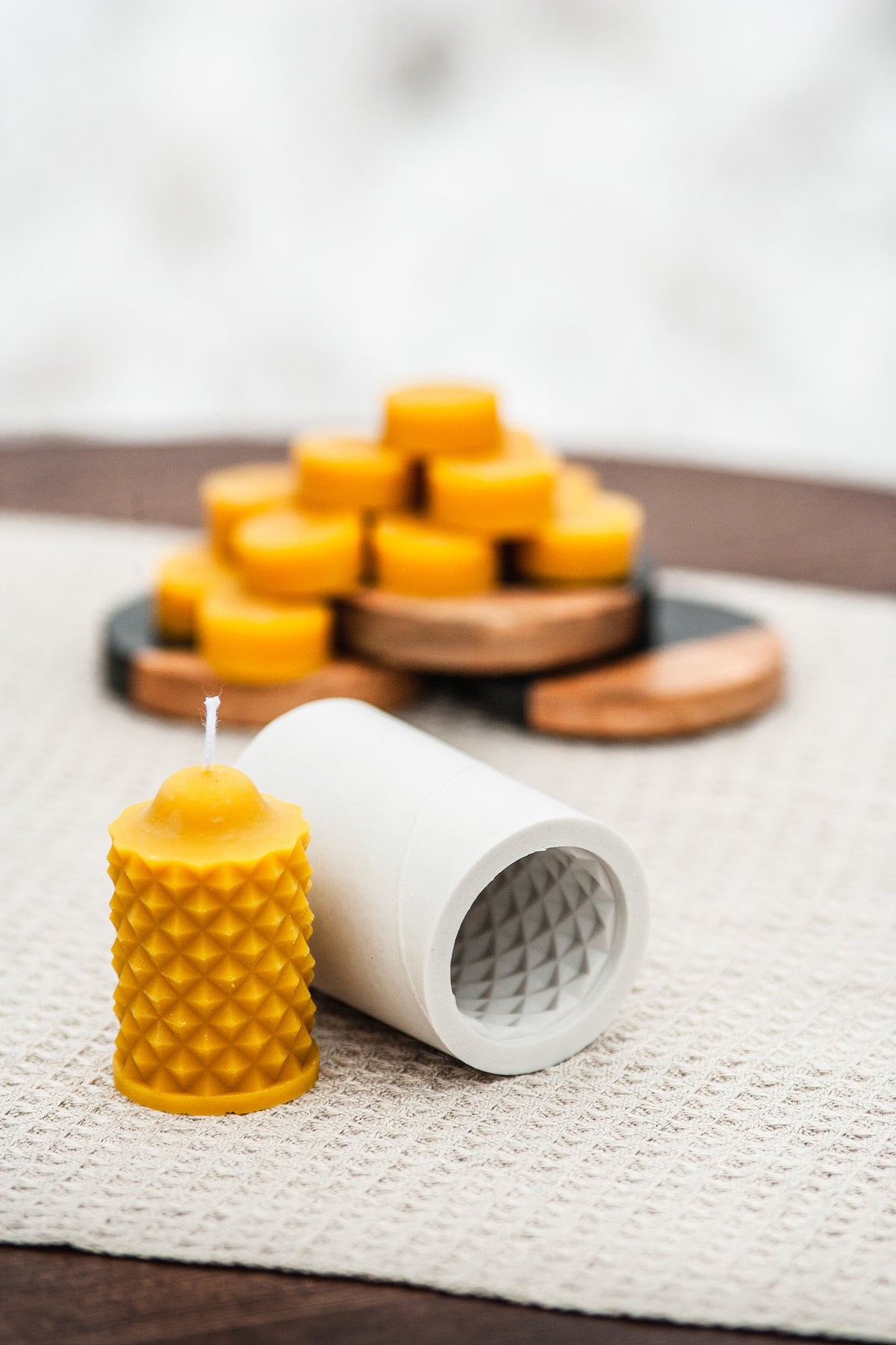 Scalloped Cylinder beeswax candle and silicone mould
