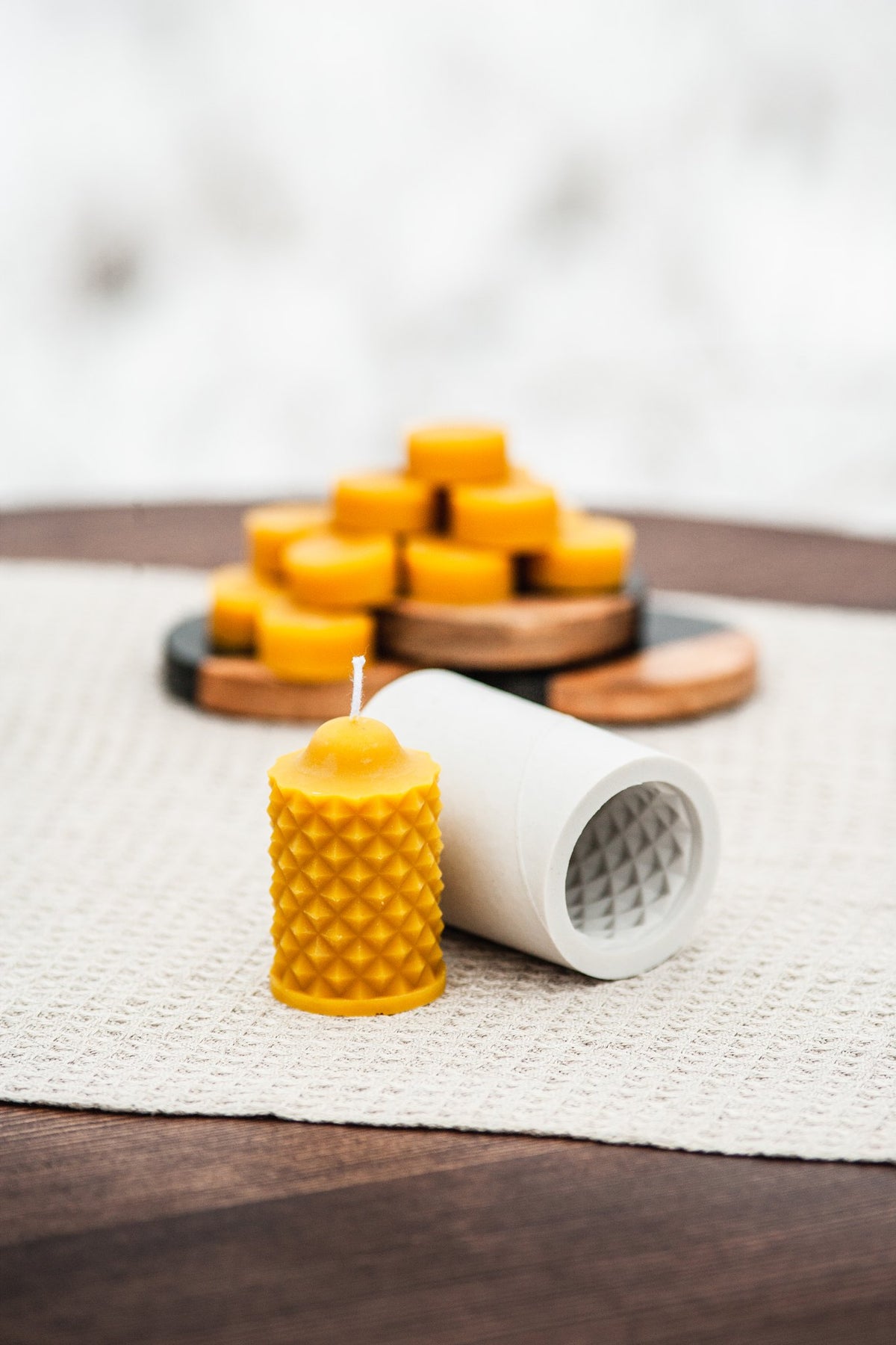 Scalloped Cylinder beeswax candle and silicone mould