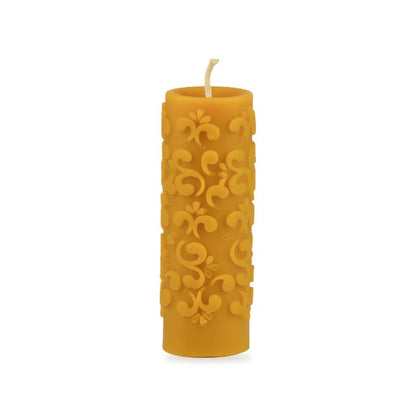 Flowers beeswax candle, white background studio photo