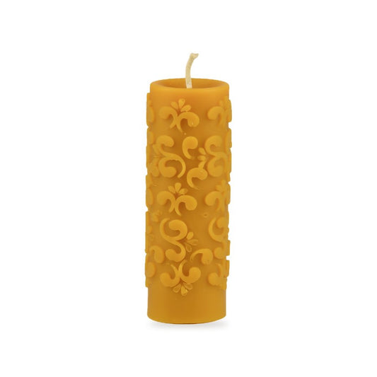 Flowers beeswax candle, white background studio photo