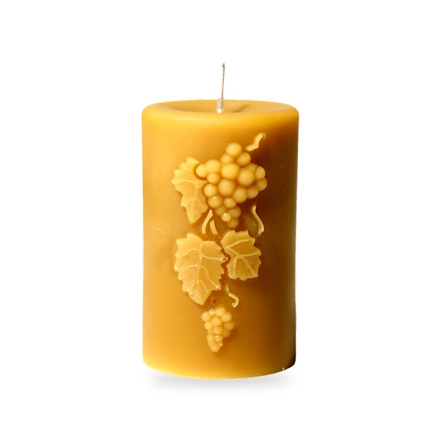 Grapes beeswax candle, white background studio photo